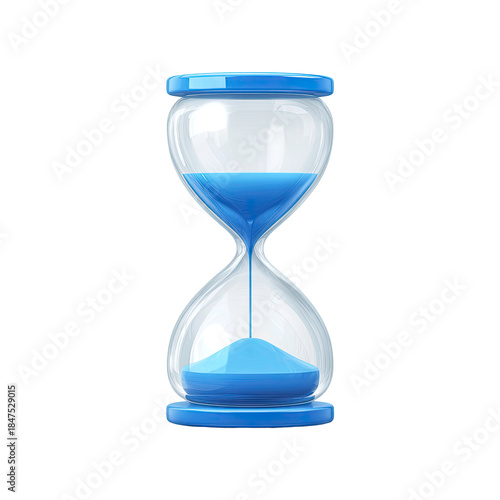 3D hourglass with blue flowing sand representing time passing and deadlines isolated on transparent background