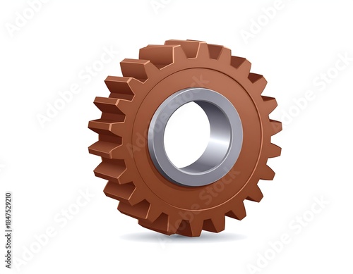 Animated 3D brown gear with metallic inner circle on a white background