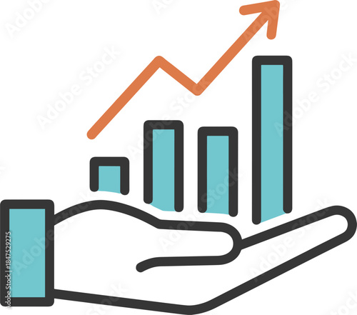 Hand Holding Upward Trending Bar Chart With Arrow On White Background graph statistics