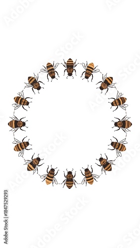 Animated bees in circular arrangement, forming a decorative border