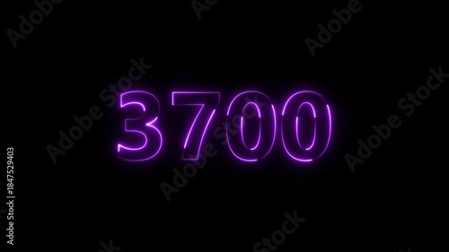 Number 3700 neon bright purple color animation 4k video.