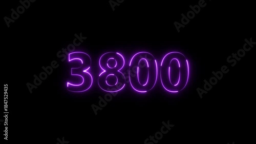 Number 3800 neon bright purple color animation 4k video.