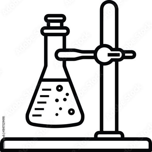 Laboratory Flask On Stand With Bubbles And Liquid In Outline Style Keywords: laboratory, flask