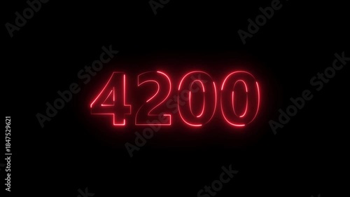 Number 4200 neon bright red color animation 4k video.
