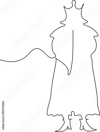 King One line drawing illustration. Continous line minimal King icon style vector art. Flat style logotype vecor illustration of king with crown. Editable stroke.