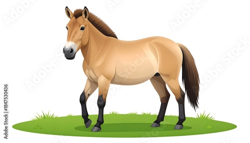 Animated equine creature stands on green grass against a white background