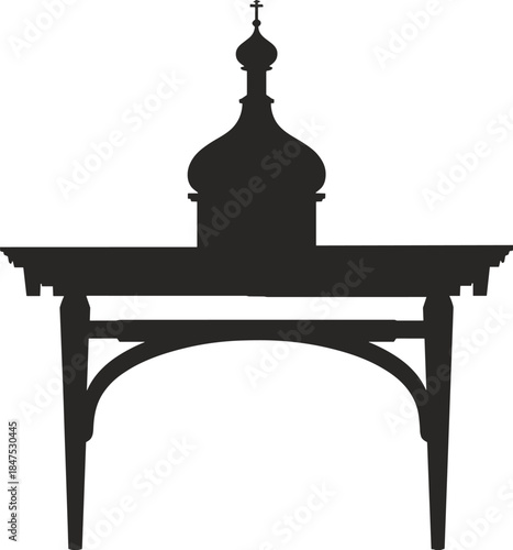 Silhouette of a Russian Orthodox Church Dome and Gazebo cross