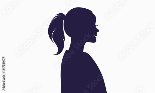 Silhouette of a young woman with a ponytail, simple vector logo for branding and profile pictures