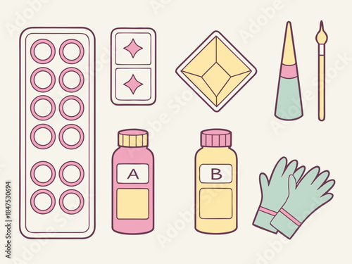 Epoxy resin jewelry making tools and supplies flat lay