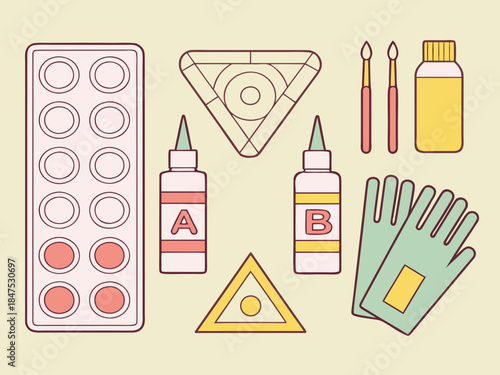 Epoxy resin jewelry making tools and supplies flat lay