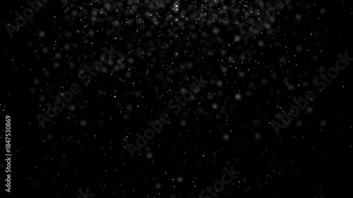 Endless Realistic 3D Render Winter Background. Professionally Designed Slow Motion Snowfall Loop. Soft White Particles with Blurred Bokeh on Black.