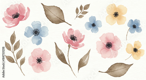 Watercolor floral collection bundle. Mega set of high quality hand painted roses, sunflowers, lilies, tulips, wreaths, bouquets, and frames in PNG format isolated on white background.