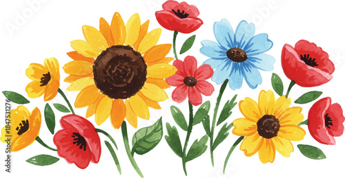 Watercolor floral collection bundle. Mega set of high quality hand painted roses, sunflowers, lilies, tulips, wreaths, bouquets, and frames in PNG format isolated on white background.