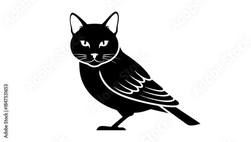 A cute black cartoon cat vector illustration featuring a funny feline pet with big eyes and a long tail designed as a creative animal icon