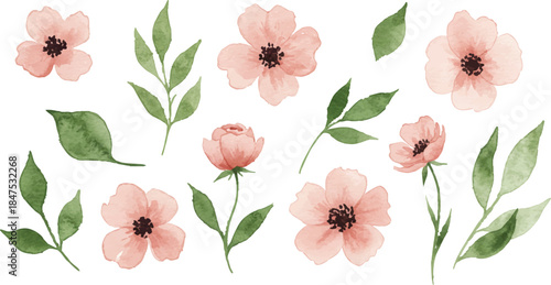 Watercolor floral vector mega collection. Huge bundle of hand painted roses, lilies, sunflowers, and garden wildflowers with wreaths, bouquets, and frames isolated on white background.