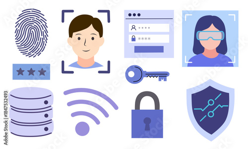 Cybersecurity Icons in Flat Style for Digital Security Systems