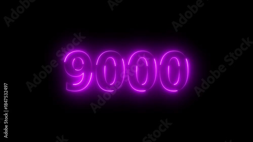 Number 9000 neon bright magenta color animation 4k video.