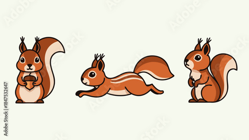 Adorable cartoon squirrel collection showcasing various poses and activities