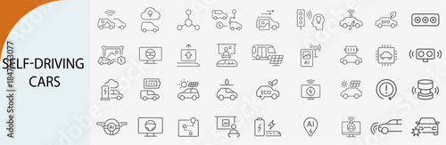 Array of self-driving car icons representing automated vehicle technology 
