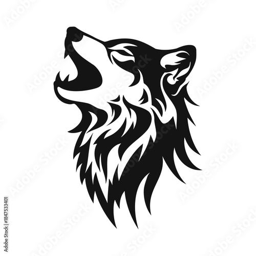 Tribal Howling Wolf Emblem. Tribal Style Howling And Snarling Animal Emblem.