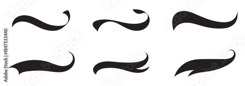 Swash and swoosh tails icon set. swirl, calligraphy, typography, brush, text, font, line, curly, stroke, underline, element, icons. Black solid icon collection. Vector illustration