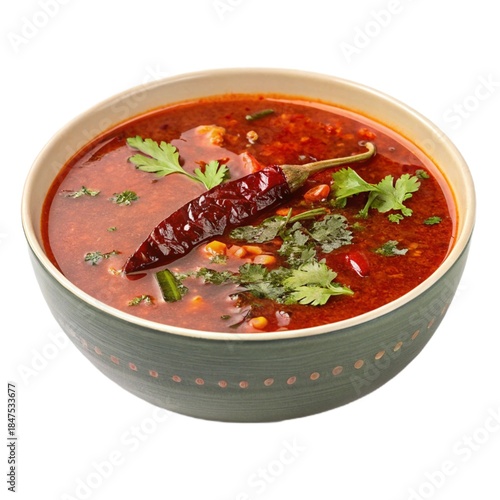 South Indian Rasam Isolated, Overhead Shot,Indian Rasam Served in Bowl, Overhead View