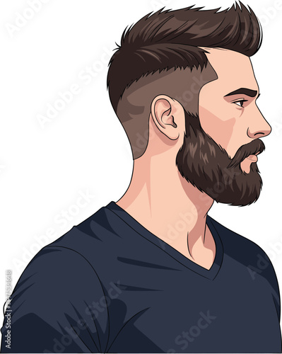 Stylish bearded man vector, side profile illustration, anchor point editing, graphic design concept, modern male character, digital art portrait