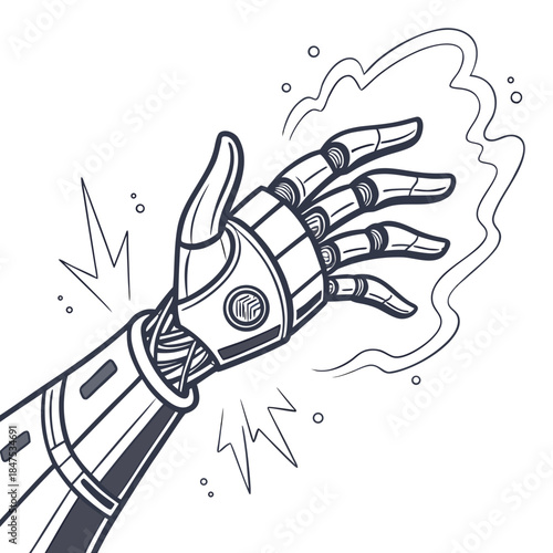 Robotic hand casting magic wave with fingers extended