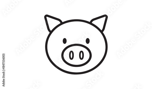 Simple black and white line art illustration of a pig's face with small ears and large snout.