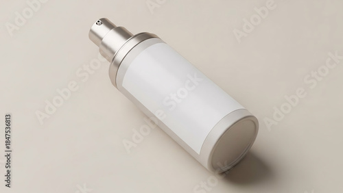 Modern Cosmetic Spray Bottle Mockup with Silver Nozzle on Soft Beige Background