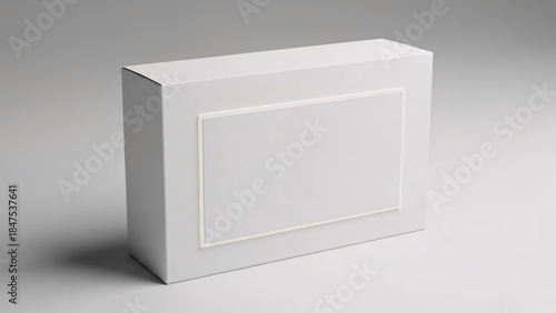 Minimal Rectangular Packaging Box Mockup with Recessed Panel on Gray Surface