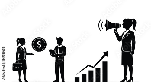 Business people collaborate on financial growth and communication strategies.