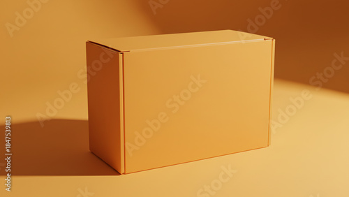 Kraft Cardboard Packaging Box Mockup on Bold Orange Background