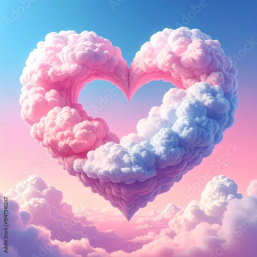 Heart-Shaped Clouds in Serene Pink and Blue Sky Creating a Dreamy Atmosphere of Love and Peace