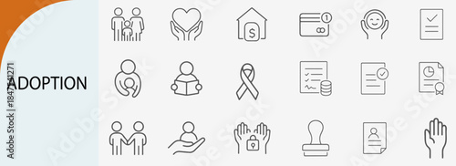 adoption family care line icons set, minimal vector illustration design