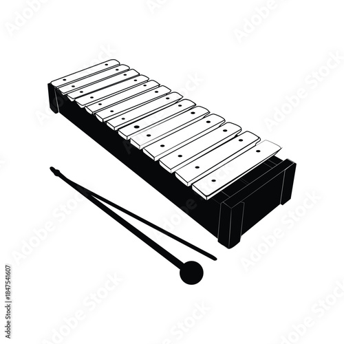 Xylophone musical instrument black silhouette illustration on white background