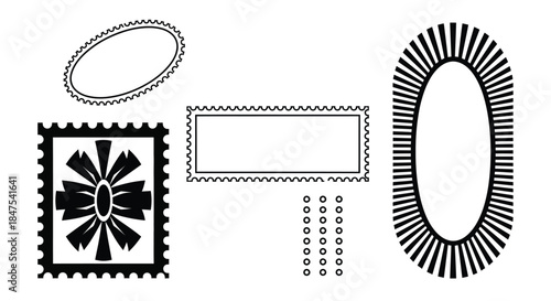 Collection of decorative postage stamp and oval frame borders