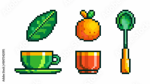 Minimalist vector silhouette set of essential tea accessories: cup, spoon, and teapot, ideal for cafe branding and beverage packaging.