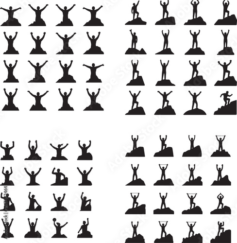 “Mountain Climber at Peak Silhouette – Summit Achievement, Goal, Success Icon”