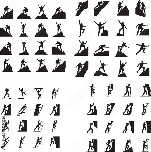 “Mountain Climber at Peak Silhouette – Summit Achievement, Goal, Success Icon”