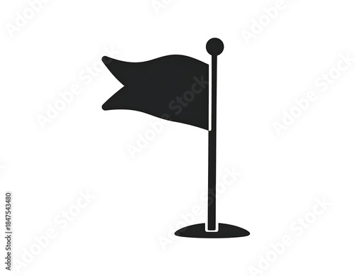 Black silhouette of a waving flag on a pole with a round base