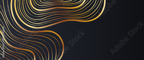 Luxury Gold Line Texture on Black with Copy Space