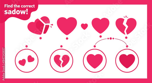 Find the correct shadow for each heart shape in this educational game.