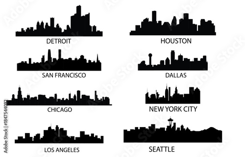 america cities skyline landmark silhouette collection