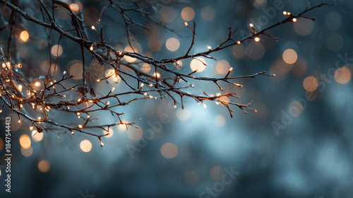 Ai branches with warm new year lights glowing against a dark background at night during a winter scene