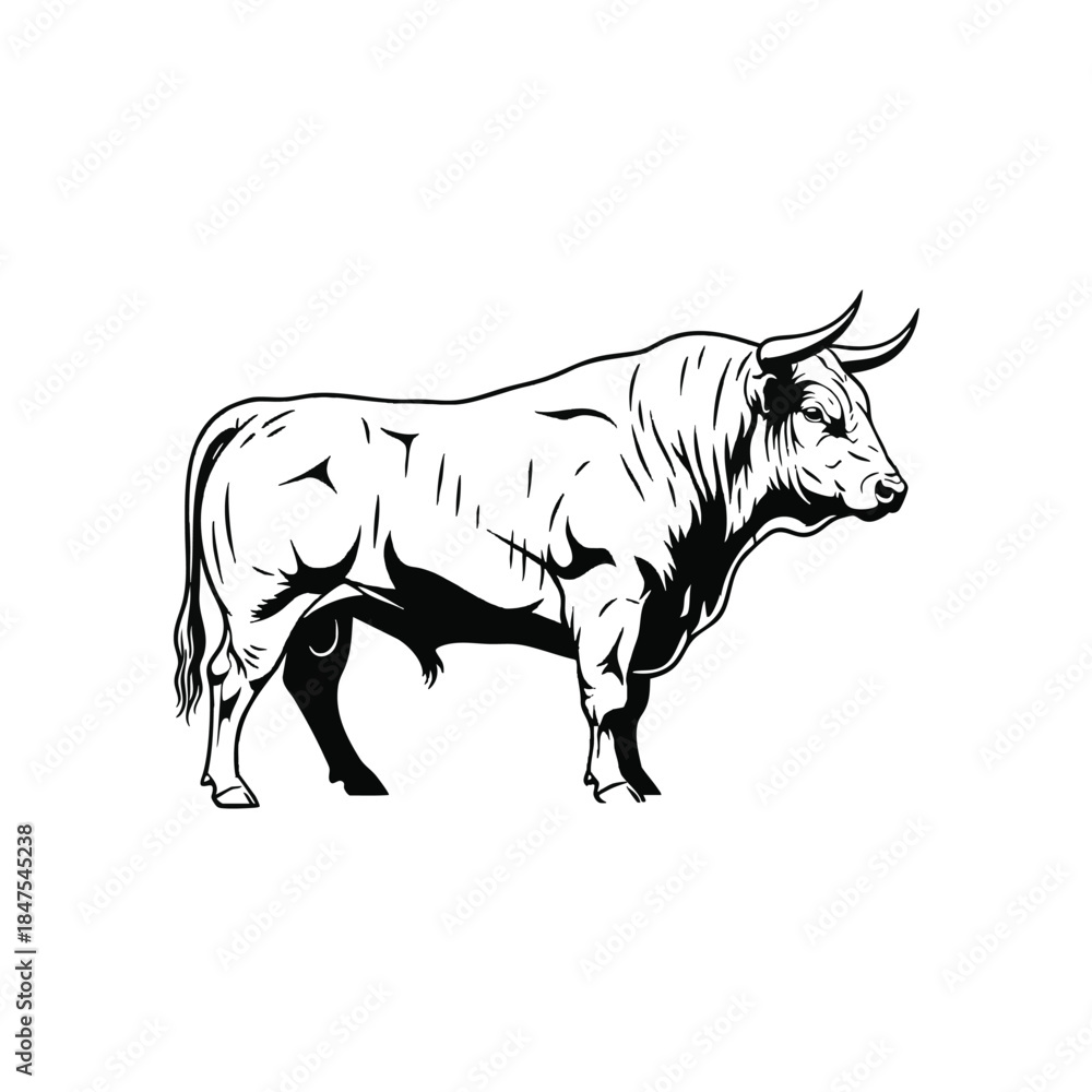 Fototapeta premium Strong Muscular Bull Profile Majestic Animal Illustration