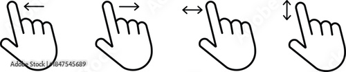 
Hand finger gesture icon set. Swipe icon set. slide up down left right finger signs, swipe symbol. Collection of touch touch symbols. The gesture of swiping an icon on transparent background
