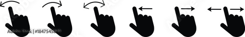 
Hand finger gesture icon set. Swipe icon set. slide up down left right finger signs, swipe symbol. Collection of touch touch symbols. The gesture of swiping an icon on transparent background
