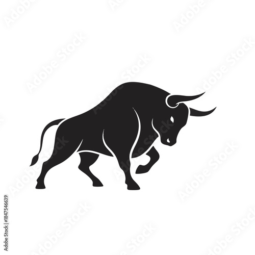 Powerful Bull Silhouette Charging Aggressive Animal Symbol