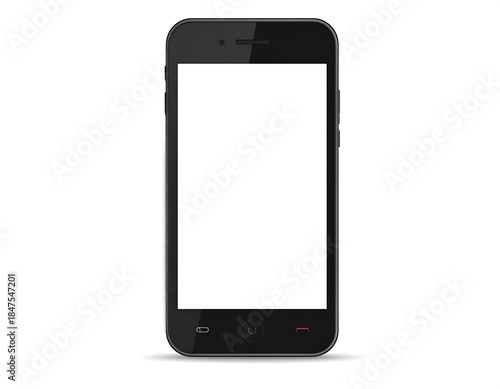 Black smartphone with a blank white screen isolated on white
